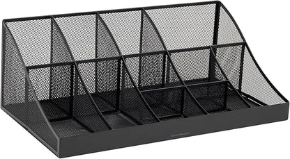 Mind Reader Countertop Organizer, 2 Tier Mesh Storage Caddy with 11 Compartments for Office Supplies, Breakroom Essentials, and Snacks