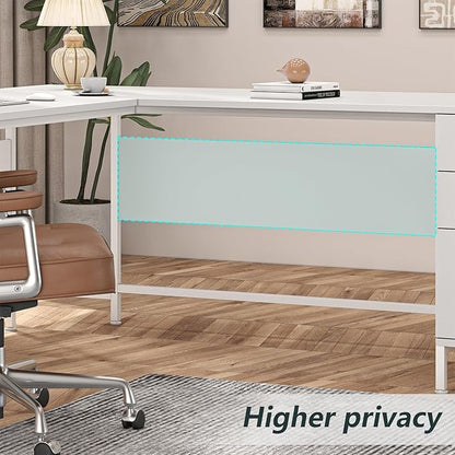 TVU 59’’ L Shaped Desk with 6 Wooden Drawers, Large Home Office Corner Computer Desk with Storage File Cabinet, Modern Metal Wood Desk for Executive Writing Study Workstation, White