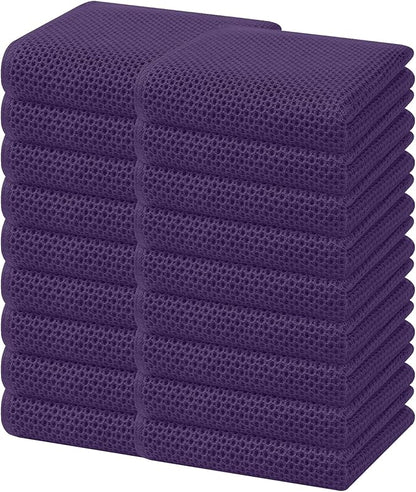 Homaxy 100% Cotton Waffle Weave Kitchen Dish Towels, Ultra Soft Absorbent Quick Drying Cleaning Towel, 13 x 28 Inches, 18-Pack, Eggplant