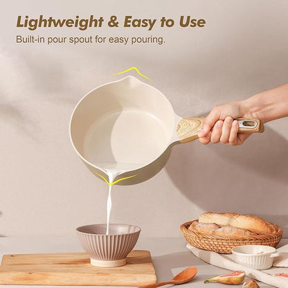 SENSARTE Ceramic Nonstick Sauce Pan with Lid, 3.0 Quart Saucepan with Double Spout, Large Cooking Pot, Non toxic Kitchen Sauce Pot, Non stick Saucier Pan, Induction Cookware, PFOA PTFE PFAS Free