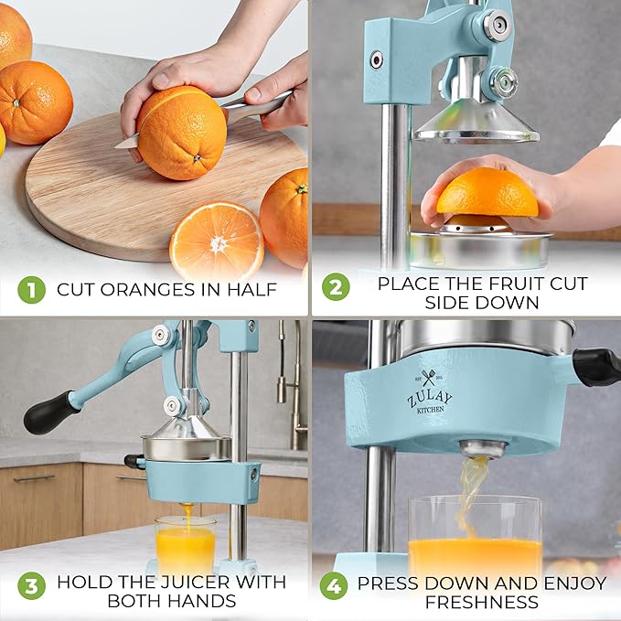 Zulay Kitchen Cast Iron Juicer - Heavy Duty Manual Juicer with Detachable Strainers for Easy Cleaning, Orange Juice Press for Citrus Fruits, Perfect for Bartenders, Juice Lovers & Health Enthusiasts