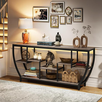 Tribesigns 70.9 Inch Long Sofa Table with Shelves, Rustic Console Table with Storage, Industrial Entryway Table TV Stand, Behind Couch Table Accent Tables for Living Room, Hallway, Foyer, Grey