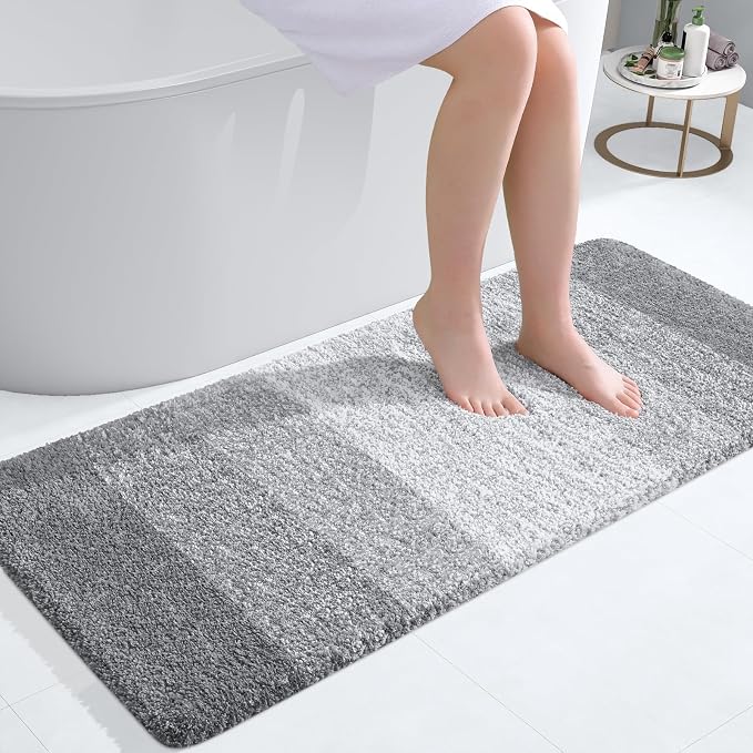 OLANLY Bathroom Runner Rugs Mat 47x20, Extra Soft Absorbent Microfiber Bath Rugs, Rubber Backing, Quick Dry, Washable Long Bath Mats for Bathroom, Tub and Shower, Home Decor Accessories, Light Grey