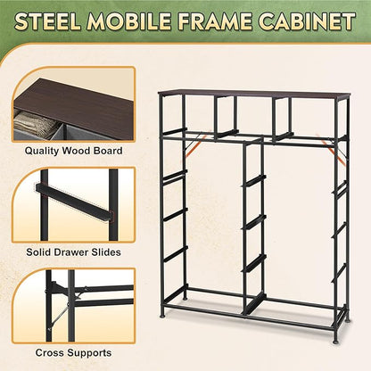 Tall Console Table with 11 Fabric Drawers, Entryway Table with Storage, Tall Storage Organizer with Wood Top, Steel Frame for Living Room, Hallway, Office, Dark Grey