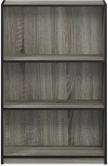 Furinno Jaya Book Shelf, 3-Tier Bookshelf, Bookcase with Adjustable Shelves, 9.5 x 24.5 x 40.3, for Living Room, Bedroom, Home Office, Grey Oak