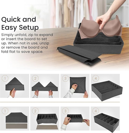 Reli. Sock Organizer (14 Pack) | 132 Cell Underwear Organizer | Drawer Dividers for Underwear, Sock, Tie, Bras, Clothing, Baby Clothes | Foldable Fabric Storage Bins for Drawer, Closet, Dresser (Gray)