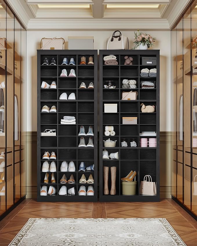 Hzuaneri Shoe Storage Cabinet, 36 Pairs Free Standing Closet Organizer, 9 inch Widened Cell Wood Shoe Organizer, 12 Tiers Vertical Space Saving Shoe Rack for Entryway, Cloakroom, Black SR20704X