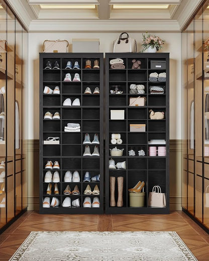 Hzuaneri Shoe Storage Cabinet, 36 Pairs Free Standing Closet Organizer, 9 inch Widened Cell Wood Shoe Organizer, 12 Tiers Vertical Space Saving Shoe Rack for Entryway, Cloakroom, Black SR20704X