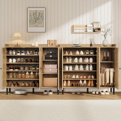 ONBRILL Shoe Cabinet with 3 Doors and Adjustable Shelves, 30 Pairs Shoe Storage Cabinet, 40 Inch Tall Farmhouse Shoe Rack Shoe Organizer Cabinet for Entryway Living Room Closet, Natural Oak