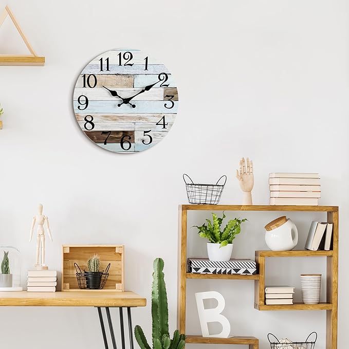 KECYET Wall Clock Battery Operated 10 Inch Silent Non-Ticking Coastal Country Style Decorative for Living Room, Kitchen, Home,Bathroom, Bedroom, Laundry Room