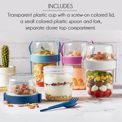 Crystalia 4 Pack 22 oz On The Go Yogurt Parfait Cups with Lids & Spoons - Overnight Oats Containers, Take and Go Reusable Cup with Topping Cereal or Oatmeal Container, Colorful