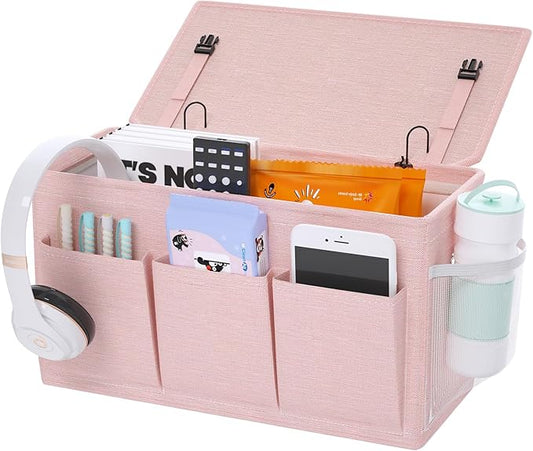 Edudif Dual-purpose Bedside Caddy Bedside Organizer, Bed Caddy with 6 Pockets, Versatile Bedside Storage Solution Magazine Remotes holder, ideal for Home, Dorm, Hospital, Crib Bed