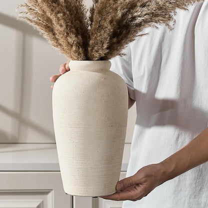 Emotionally Grounded Vase, Vaseking Large Ceramic Rustic Vase, 11 inch Minimalist Decorative Farmhouse Tall Vases for Home Decor, Living Room, Enterway, Table Decoration, Fossil