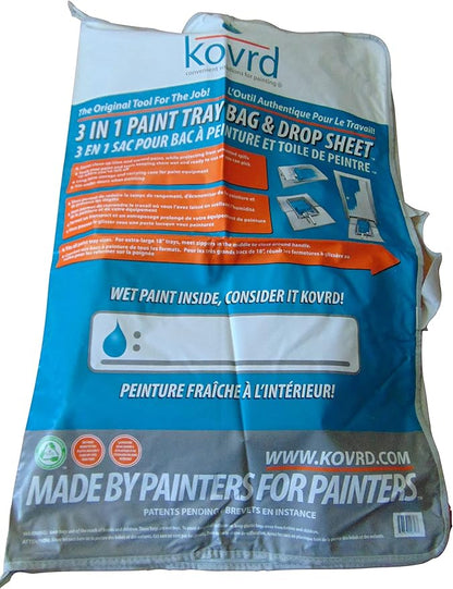 Kovrd 2-in-1 Reusable Paint Tray Storage Bag and 39” x 29” Drop Cloth, Keep Brushes Rollers and Paint Wet for Days, Fits 5-gal Bucket, Contractor Quality for Professional Interior and Exterior Jobs