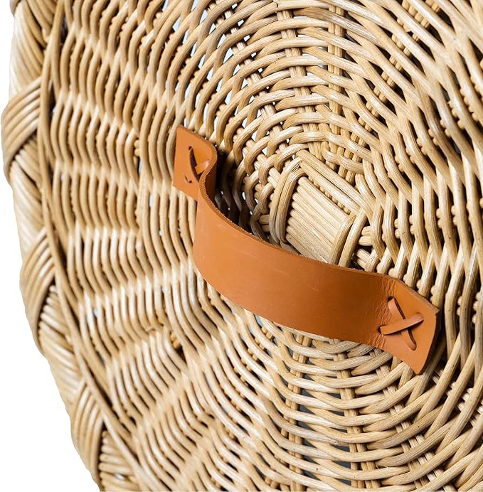 The Basket Lady Round Wicker Hamper | Wicker Laundry Hamper Nested Set of 2 Sandstone