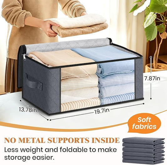 Fab totes 35L Closet Organizers and Storage, Foldable Under Bed Storage Containers, Storage bags for Organizing Bedroom, Closet, Clothing,Organization with Handle (6 Pack,Grey)