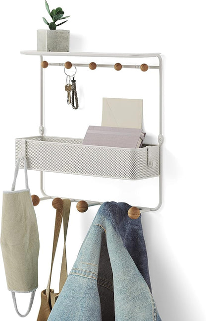 Umbra Estique Entryway Organizer with Hooks and Shelves, W/Shelf, White (Pack of 3)