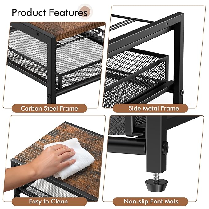 Kssiaz K Cup Holder, 2-tier Coffee Pod Holder for 48 Pods, K Cup Drawer Organizer with Sliding Storage Drawer, Coffee Bar Station Organizer for Countertop, Space Saving, Home & Office, Black