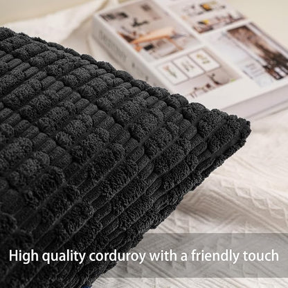 Aegero Pack of 2 Corduroy Decorative Throw Pillow Covers 24x24 InchSoft Striped Pillow Covers Modern Farmhouse Home Decor for Sofa Living Room Couch Bed（Black）