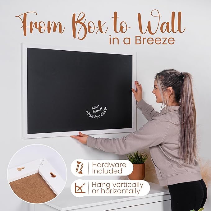 Loddie Doddie Magnetic Chalkboard & Magnet Board - 24"x36", White - Porcelain Enamel & Chalkboard Calendar - Photo & Magnet Display - Rustic Farmhouse Charm & Kitchen Menu Board