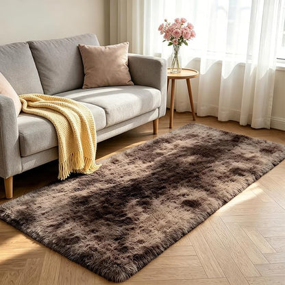 Shag Runner Rug for Bedroom Living Room 3x7 Upgrade Non-Slip Fluffy Soft Bedside Rugs,Shaggy Mottling Brown Carpet for Livingroom Dorm Home Decor Aesthetic