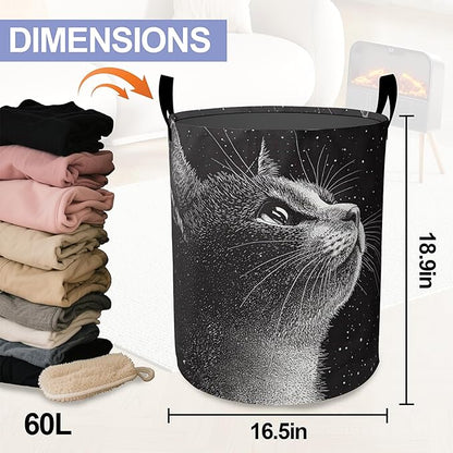 Cute Black Cat Laundry Hamper Large Canvas Fabric Lightweight Storage Basket/Dirty Clothes Collapsible Waterproof for College Dorms, Boys and Girls Bedroom,Bathroom