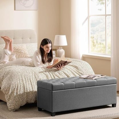 47.2" Ottoman with Storage, Storage Ottoman Bench with Safety Hinge,Tufted End of Bed Bench, Upholstered Entryway Bench for Bedroom, Living Room & Window (Lightgrey-Upgraded Version)