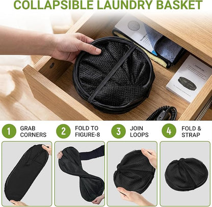 BATTOO Deluxe Strong Mesh Pop up Laundry Hamper Basket with Side Pocket for Laundry Room, Bathroom, Kids Room, College Dorm or Travel 2 Pack Black