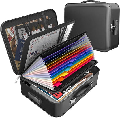 onvvippiv Hard Case Fireproof Document Box, Important File Organizer with Lock Waterproof Zipper, Portable Home Office Travel Storage Accordion Folder for Letter A4 Laptop Files