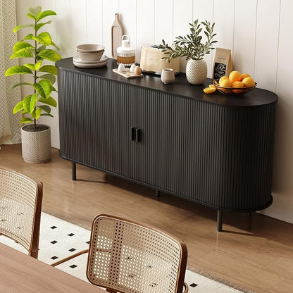ONBRILL 63" Sideboard Buffet Cabinet with Storage, Storage Cabinet with Sliding Door & Adjustable Shelf, Modern Accent Coffee Bar Console Table for Kitchen, Entryway, Black