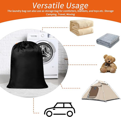Polecasa Extra Heavy-Duty Laundry Bag 28x36”- Machine Washable Large Storage Bag with Reinforced Handles & Drawstring Closure & ID Tag for College Dorm Travel -Black