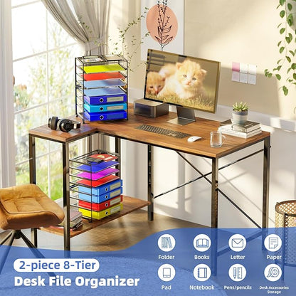 Simple Trending 2 Pack 8 Tier Letter Tray Paper - Mesh Desk File Organizer for Office School Desktop, Black