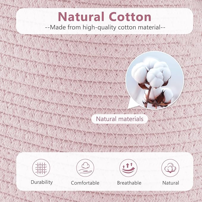Cotton Rope Storage Basket, 15x10x9 Inches, Woven Basket for Shelves, Clothes, Towels, Books, and Laundry, Light Pink (1 Pack)