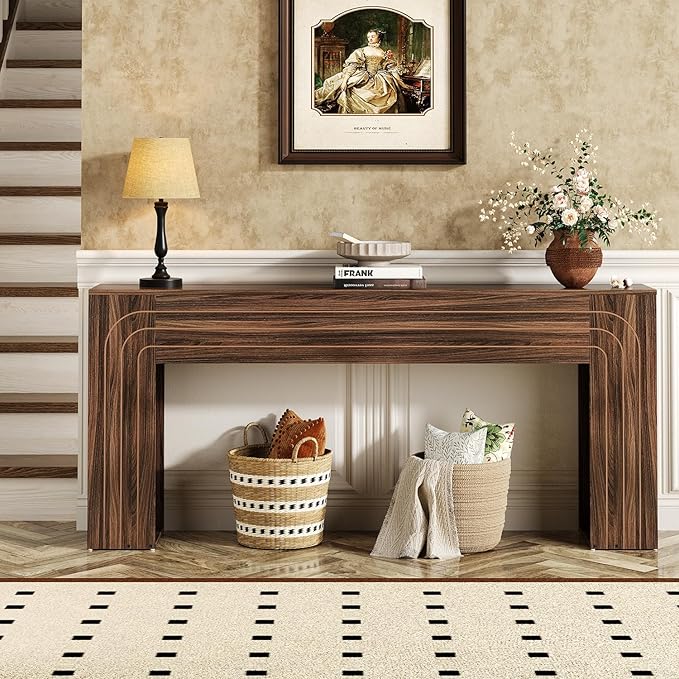 70.9-Inch Long Entryway Console Table, Farmhouse Sofa Table for Entrance and Hallway, Wood Narrow Table with Handcrafted Line Detailing for Living Room and Behind Couch