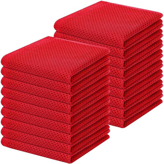 Homaxy 100% Cotton Waffle Weave Kitchen Dish Cloths, Ultra Soft Absorbent Quick Drying Dish Towels, 12 x 12 Inches, 18-Pack, Red