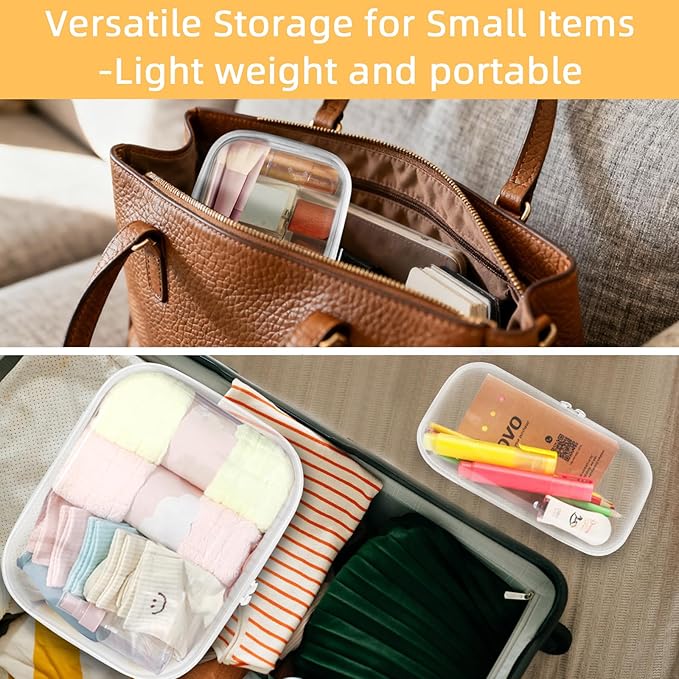 Topfinder Clear Hard Shell Zipper Case,Clear Toy Storage Pouch,Waterproof Transparent Organizer Comestic Case for Travel, Office, Home(White, M+2*S)