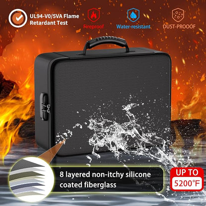 ENGPOW Fireproof Document Box with Lock,5200℉ Soft Case Fireproof Box with 25 Pocket Accordion File Folder,Multi-Layer Fireproof Water Resistant File Organizer Storage for Important Documents,Laptop