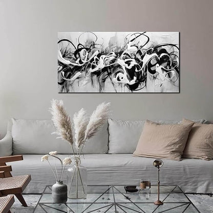 Abstract Canvas Wall Art for Living Room Bedroom Office Black and White Wall Art Abstract Line Picture Framed Wall Decor Modern Canvas Prints 20x40 In