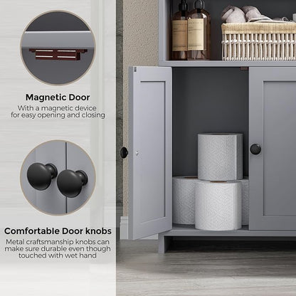 Homhedy Small Bathroom Storage Cabinet, Freestanding Toilet Paper Storage with 2 Doors and Shelves, Bathroom Organizers and Storage for Small Spaces, Laundry Room, 7.9" D x 14.6" W x 31" H, Gray
