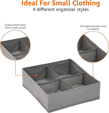 Amazon Basics Deep Drawer Organizer for Clothes, Collapsible Storage Boxes for Socks, Underwear and Baby Items, Set of 2, Gray | Set of 4