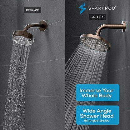 SparkPod Rain Shower Head, 8 Inch Round | High Pressure Shower Heads, 90 Nozzle (Touch-to-Clean), Adjustable Showerhead, No-tool Universal Connection