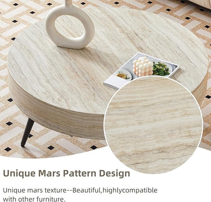 LKTART Coffee Table for Living Room, Round Wood Coffee Tables, Modern Metal Accent Center Tea Table for Apartment Small Space (31Inch-Mars Light)