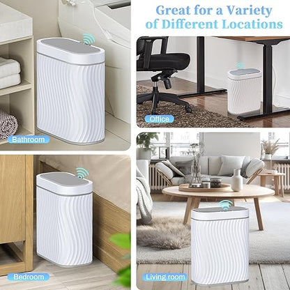 Bathroom Small Trash Can with Automatic Touchless Lid, 2.6 Gallon Smart Garbage Can Narrow Waterproof Trash Bin for Bedroom, Office, Living Room