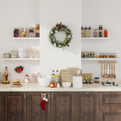 Fun Memories Floating Shelves for Wall, 24" Rustic Wood Deep Wall Mounted Shelves with Invisible Brackets for Decor & Storage, Floating Shelf for Living Room, Bathroom (White, Set of 2)