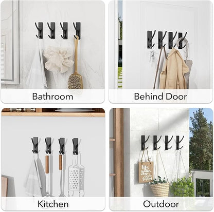 pickpiff Matt Black Self Adhesive Coat Hooks for Hanging: 13LB Extra Strong Stainless Wall Hook for Towel, Utensil, Backpack, Hat, Sturdy Metal Hanger for Bathroom, Kitchen, Door, 6-Pack