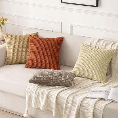 MIULEE Pack of 2 Corduroy Decorative Throw Pillow Covers 20x20 Inch Soft Boho Striped Pillow Covers Modern Farmhouse Home Decor for Sofa Living Room Couch Bed Khaki