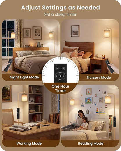 2Pack Dimmable Floor Lamp for Living Room with Remote and Foot Switch, Modern Standing, Corner Lamp,10W Bulb 3 Color Temperatures, for Bedroom, Office, ETL Listed, Gold and Beige DE19LDP205