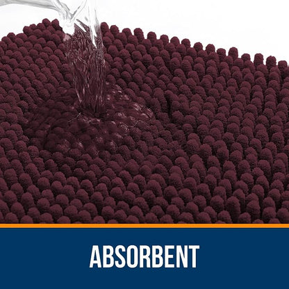 OLANLY Toilet Rugs U-Shaped 24x20, Extra Soft Absorbent Chenille Contour Bathroom Rugs for Toilet, Dry Quickly, Machine Washable, Non-Slip Bath Mat, Black Cherry