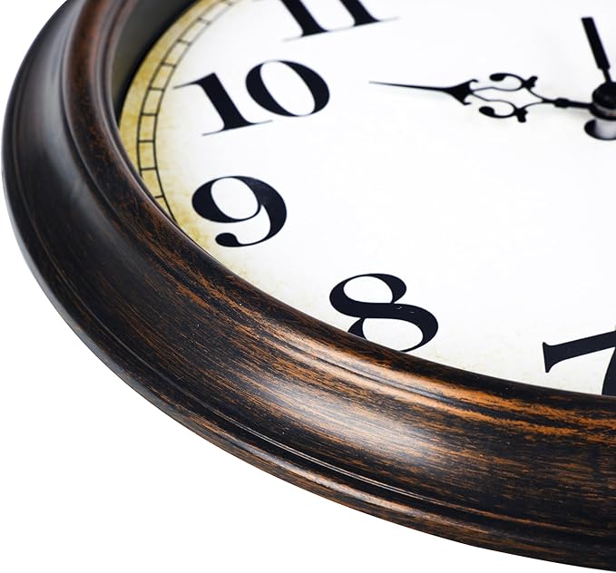Wall Clock Battery Operated Silent Non-Ticking Vintage Wall Clocks for Kitchen, School, Living Room (12Inch, Bronze)