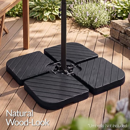 Best Choice Products 4-Piece Cantilever Offset Patio Umbrella Base Weight Set, Heavy-Duty Fillable Stand Plates for Water or Sand, Easy-Fill Spouts, Wood Grain Finish - Black